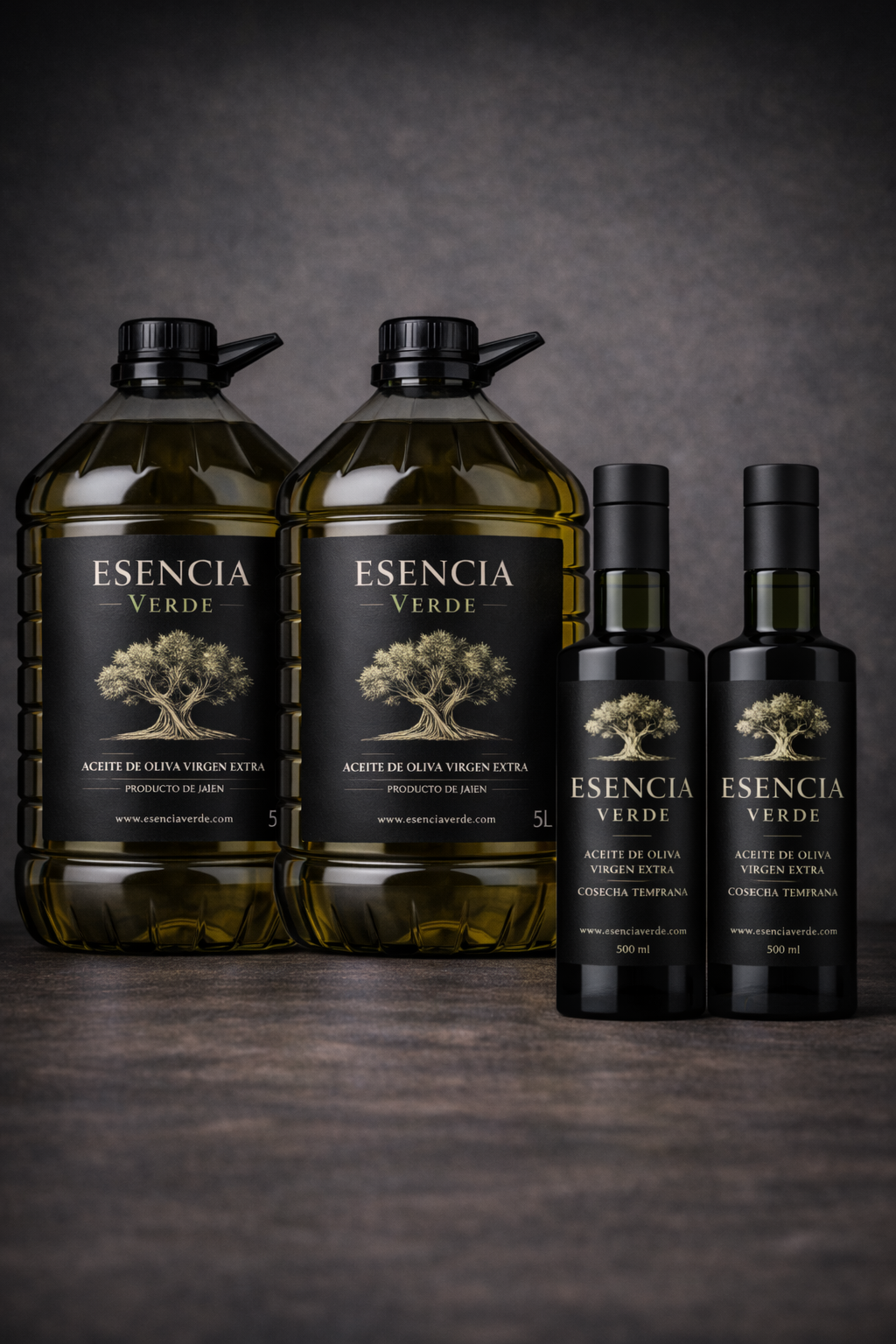 ¡Pack Esencia AOVE! - 2 Garrafas AOVE 5 L + 2 Botellas Cosecha Temprana 500 ml - Variedad Picual Cosecha 2025/26