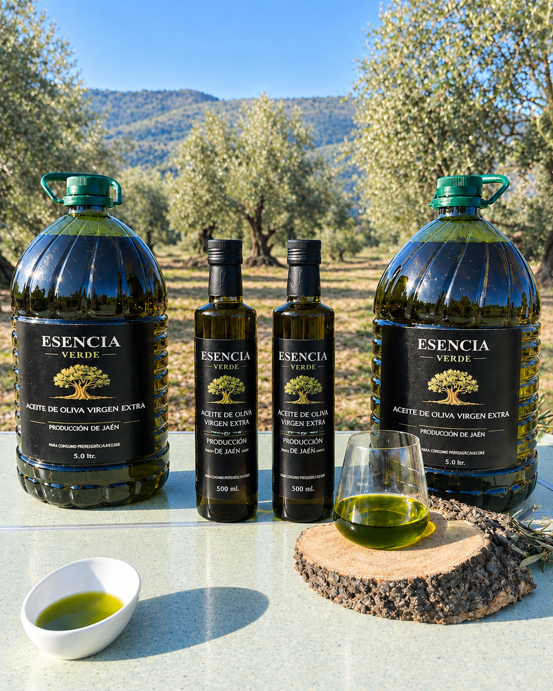 ¡Pack Esencia Verde! - 2 Botellas Cosecha Temprana 500 ml + 2 Garrafas 5 L - AOVE Picual de Jaén